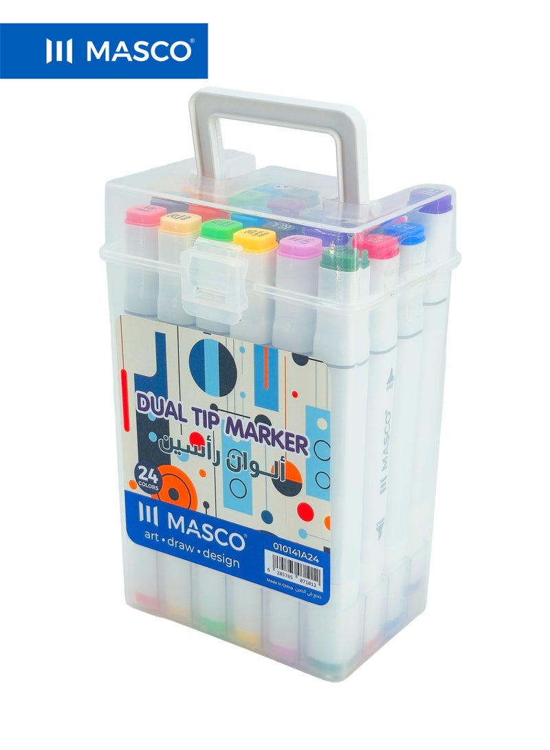 ماسكو طقم أقلام ماركر مزدوجة الرأس، 24 لونًا، رأس دقيق ورأس عريض، حبر عالي الجودة سريع الجفاف - Image 1